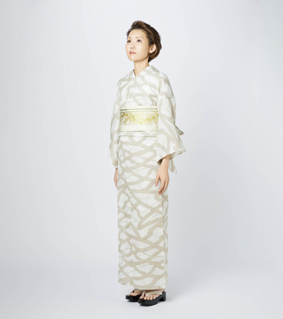 Y4 伊勢型写し浴衣「道」亜麻色